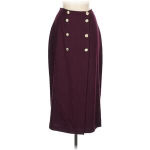 VTG Accento Made In Italy Wool Burgundy Gold Buttons Pencil skirt 8